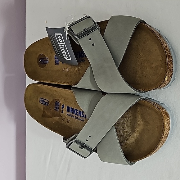 Birkenstock Shoes - Birkenstock Gray Suede Leather Cross over Straps with side buckle Sandals Size 9